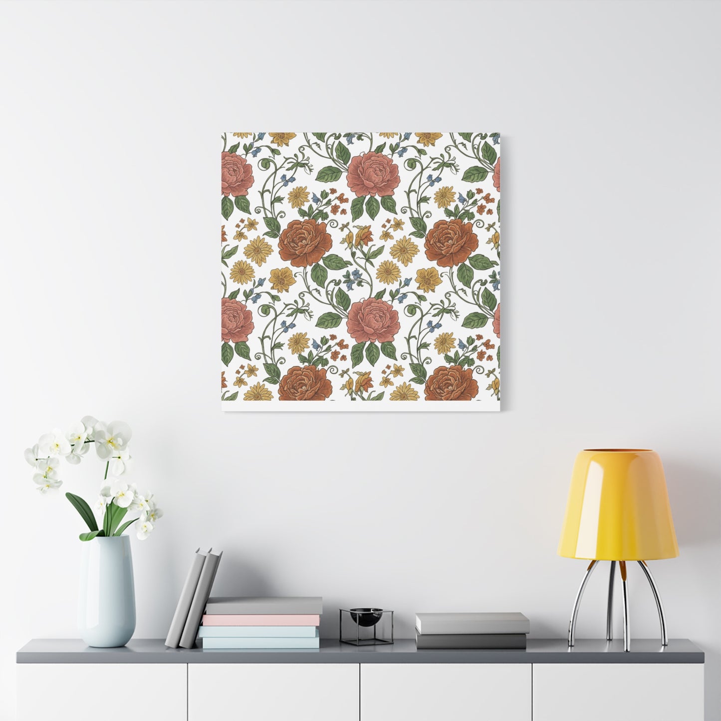 Rustic Floral Pattern Canvas | Folk Repeat Cottage Floral Print