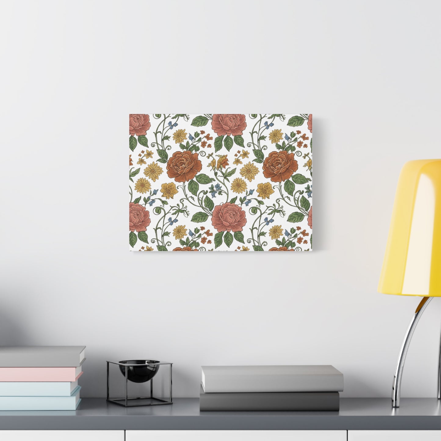 Rustic Floral Pattern Canvas | Folk Repeat Cottage Floral Print