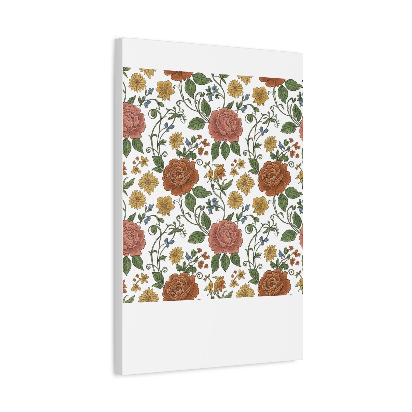 Rustic Floral Pattern Canvas | Folk Repeat Cottage Floral Print