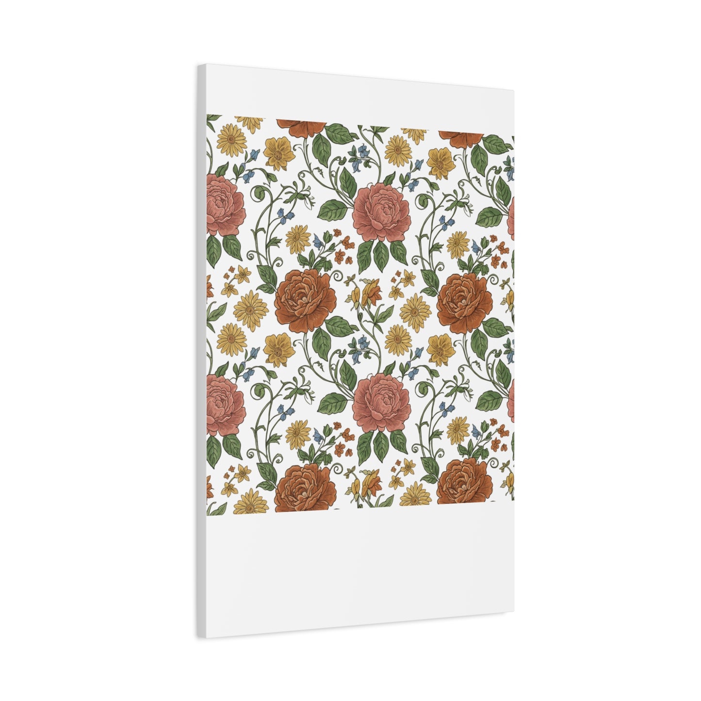 Rustic Floral Pattern Canvas | Folk Repeat Cottage Floral Print