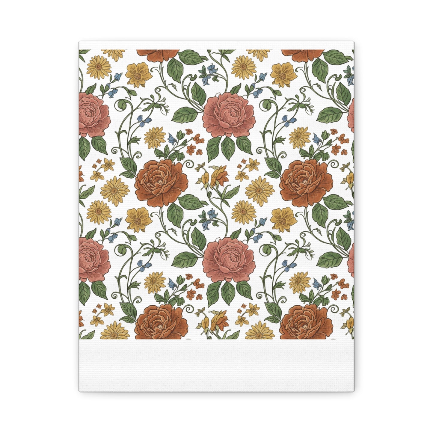 Rustic Floral Pattern Canvas | Folk Repeat Cottage Floral Print
