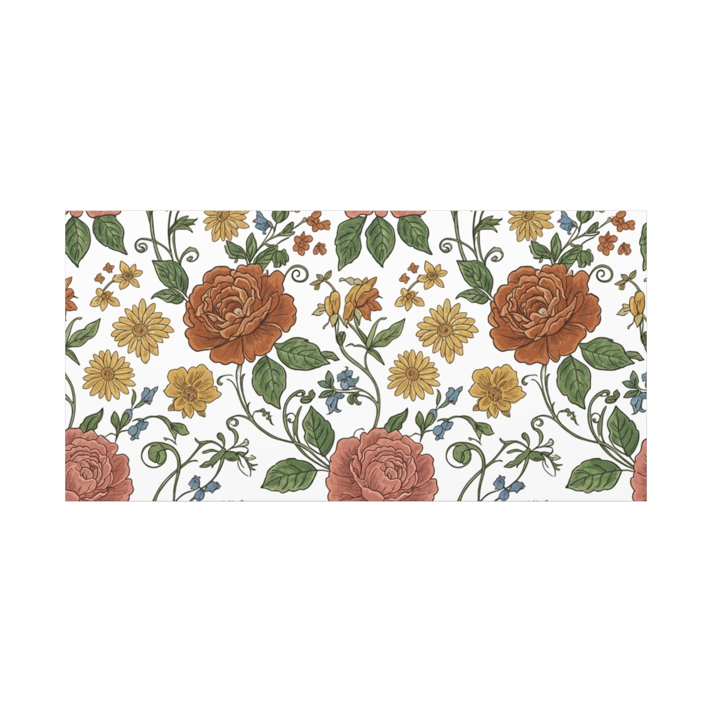 Rustic Floral Pattern Canvas | Folk Repeat Cottage Floral Print
