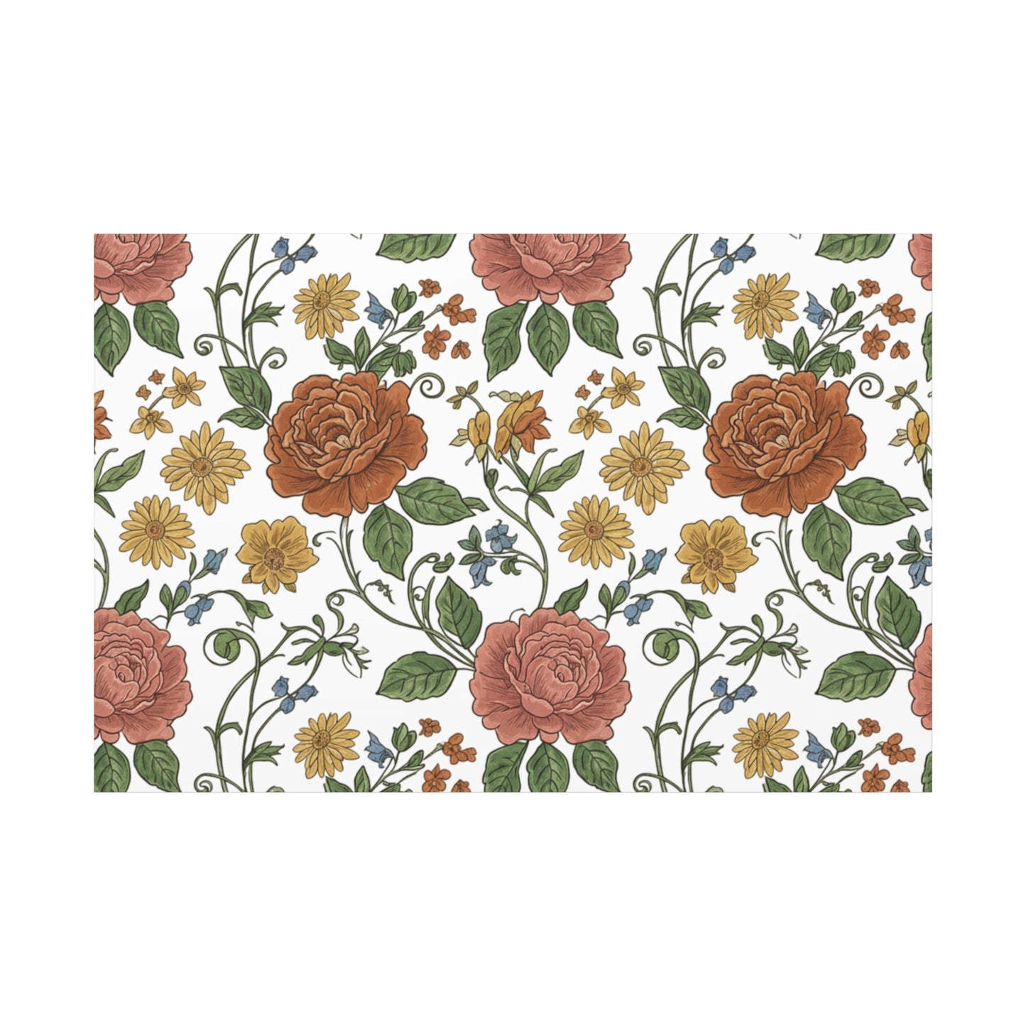 Rustic Floral Pattern Canvas | Folk Repeat Cottage Floral Print