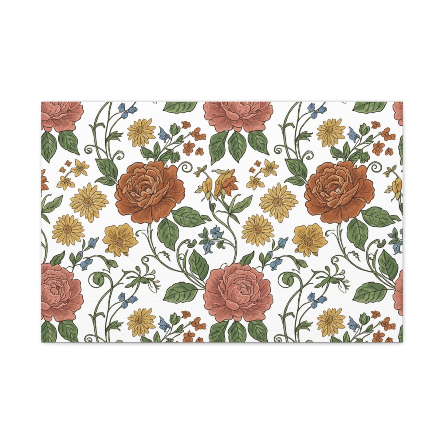 Rustic Floral Pattern Canvas | Folk Repeat Cottage Floral Print