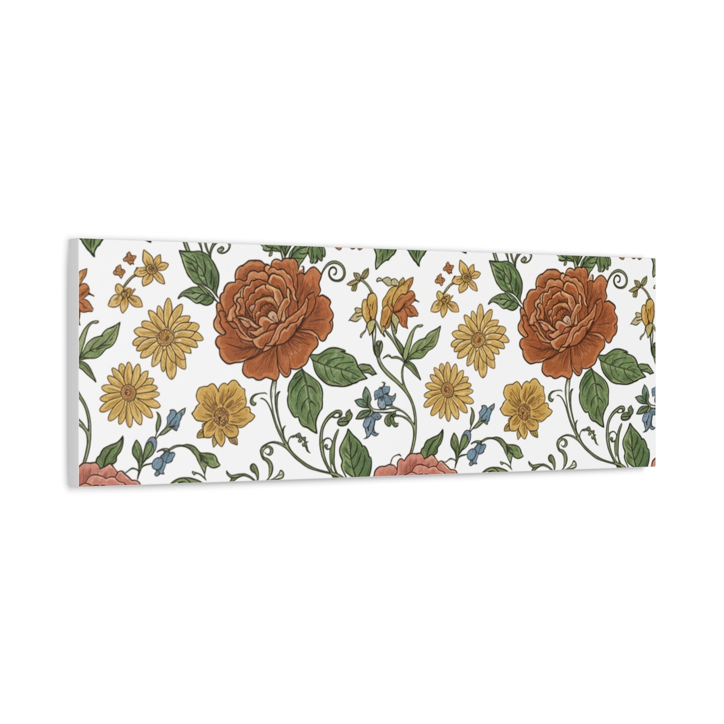 Rustic Floral Pattern Canvas | Folk Repeat Cottage Floral Print
