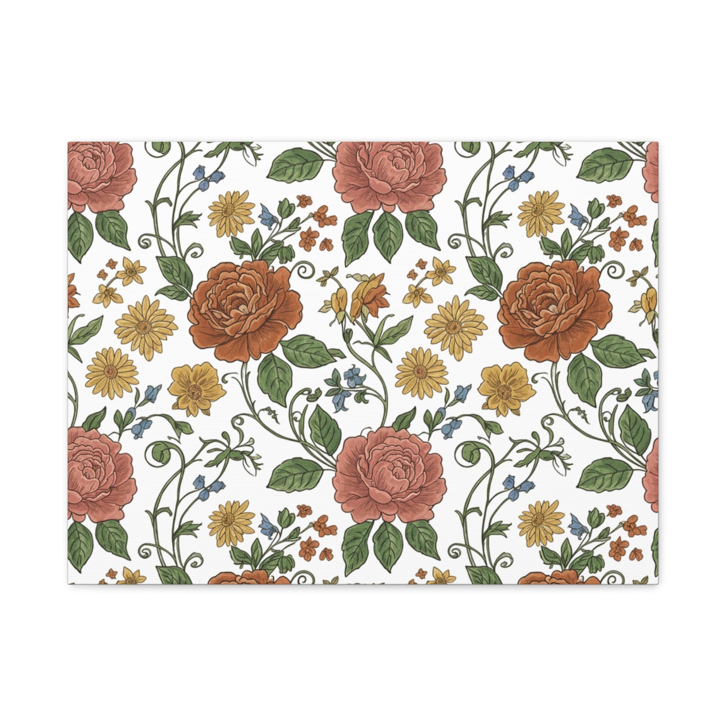 Rustic Floral Pattern Canvas | Folk Repeat Cottage Floral Print
