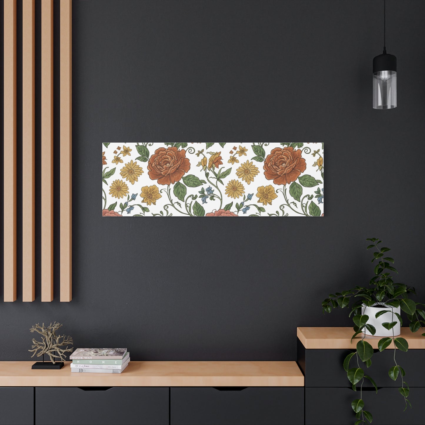 Rustic Floral Pattern Canvas | Folk Repeat Cottage Floral Print