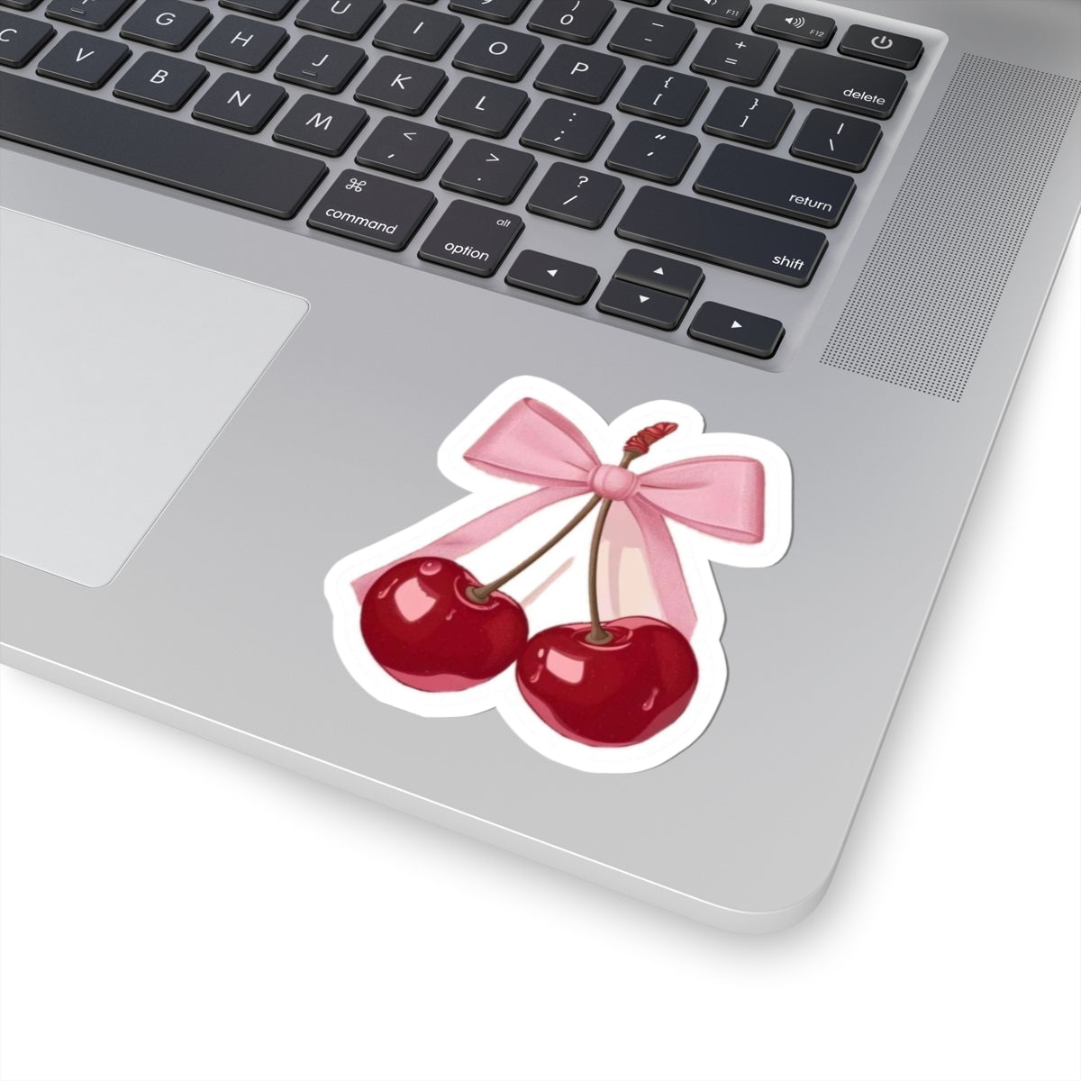 Cherry Pair Sticker — Cute Pink Bow Laptop Decal (Kiss-Cut)