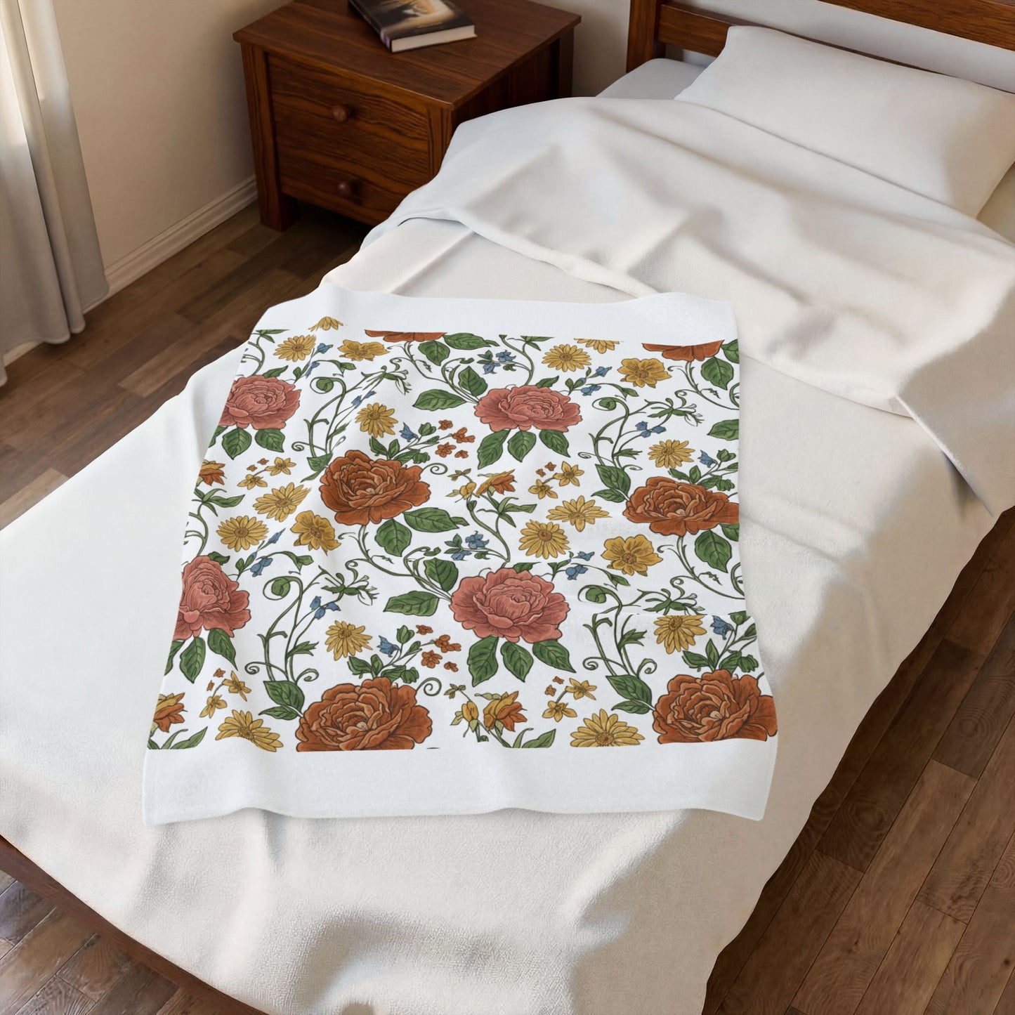 Cottage Rustic Floral Pattern Blanket | folk repeat vintage wallpaper
