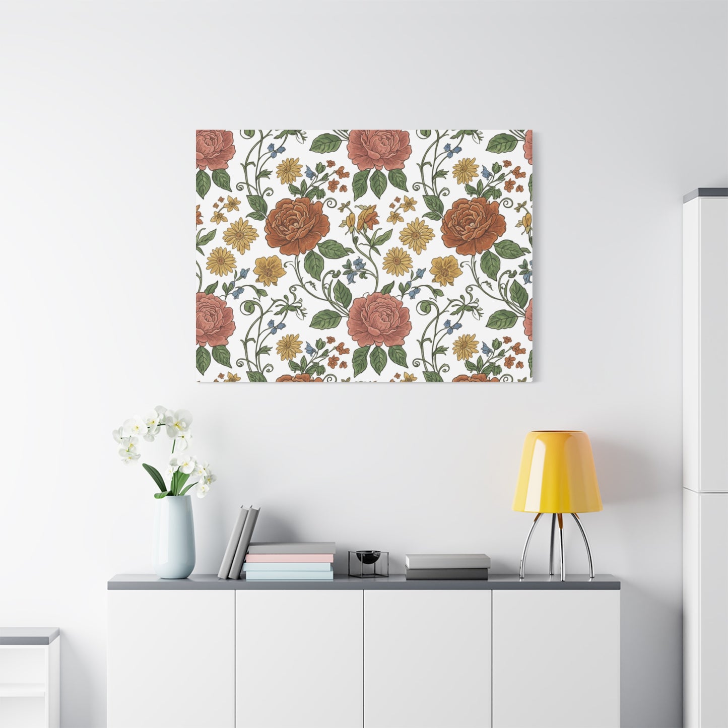 Rustic Floral Pattern Canvas | Folk Repeat Cottage Floral Print