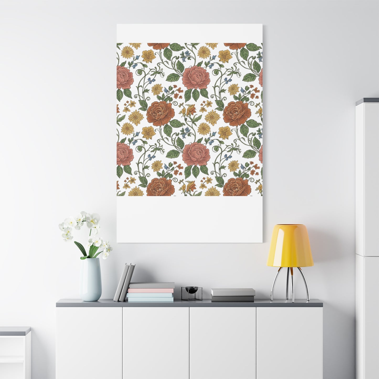 Rustic Floral Pattern Canvas | Folk Repeat Cottage Floral Print