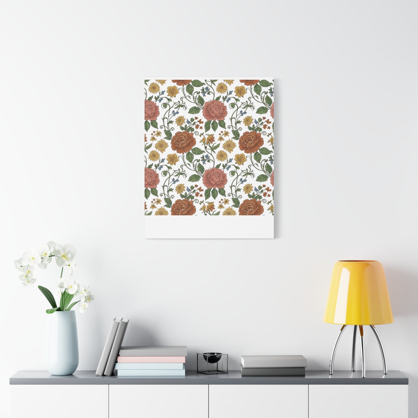 Rustic Floral Pattern Canvas | Folk Repeat Cottage Floral Print