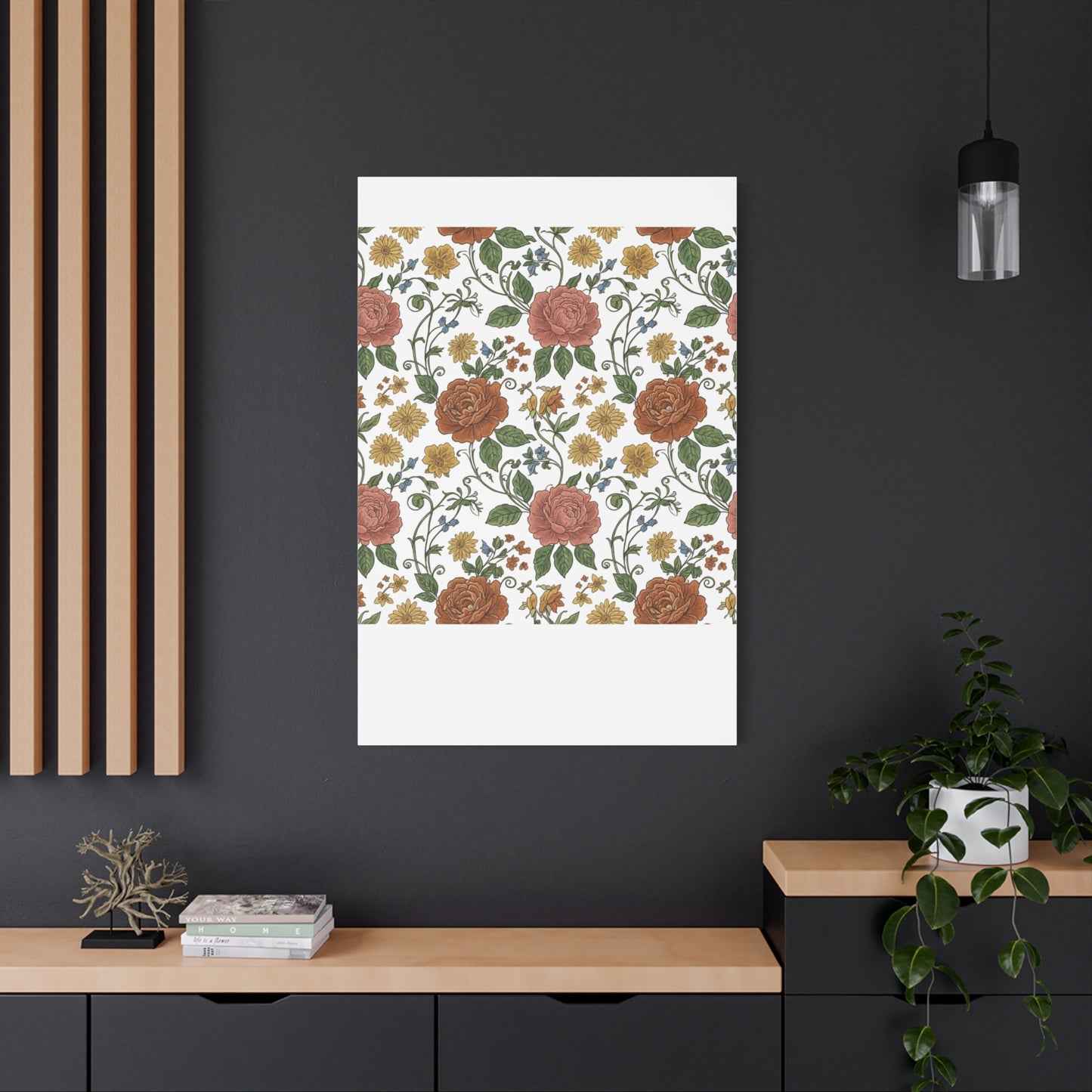 Rustic Floral Pattern Canvas | Folk Repeat Cottage Floral Print