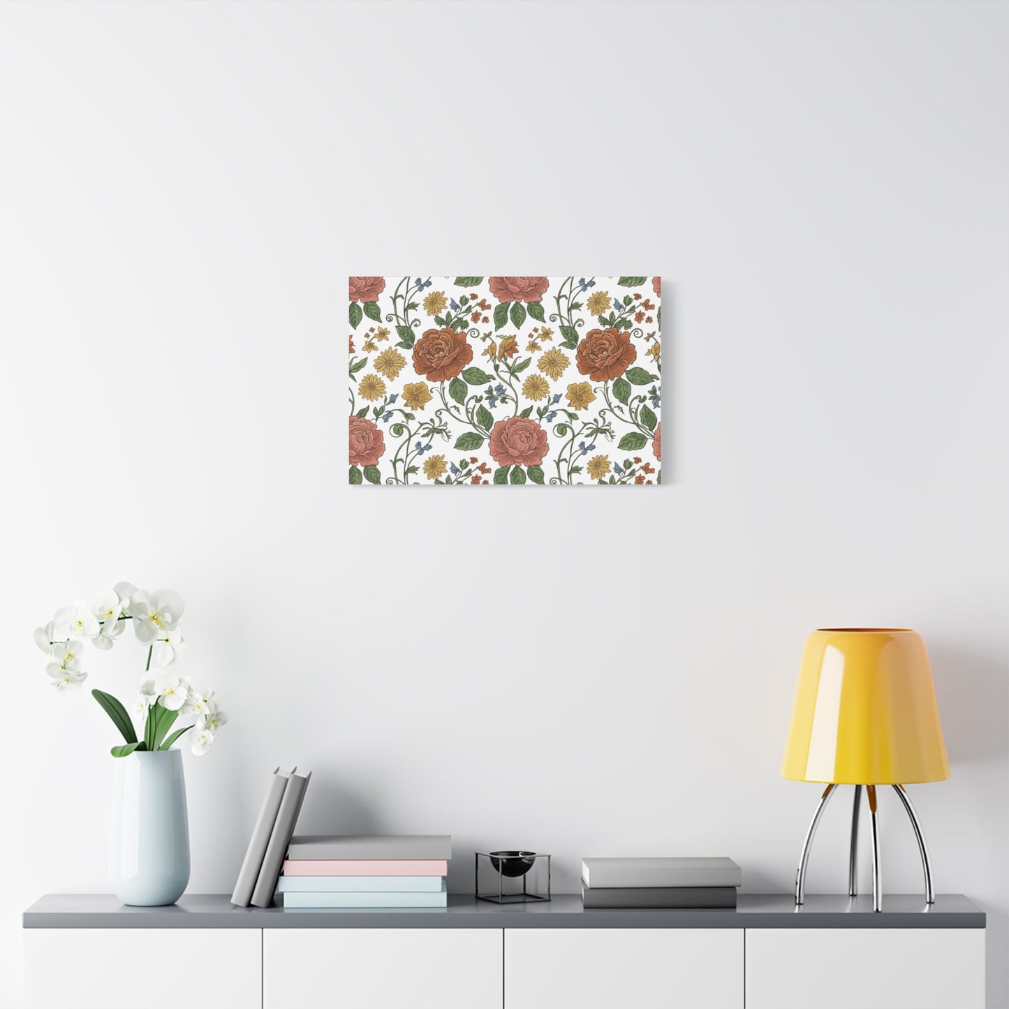 Rustic Floral Pattern Canvas | Folk Repeat Cottage Floral Print