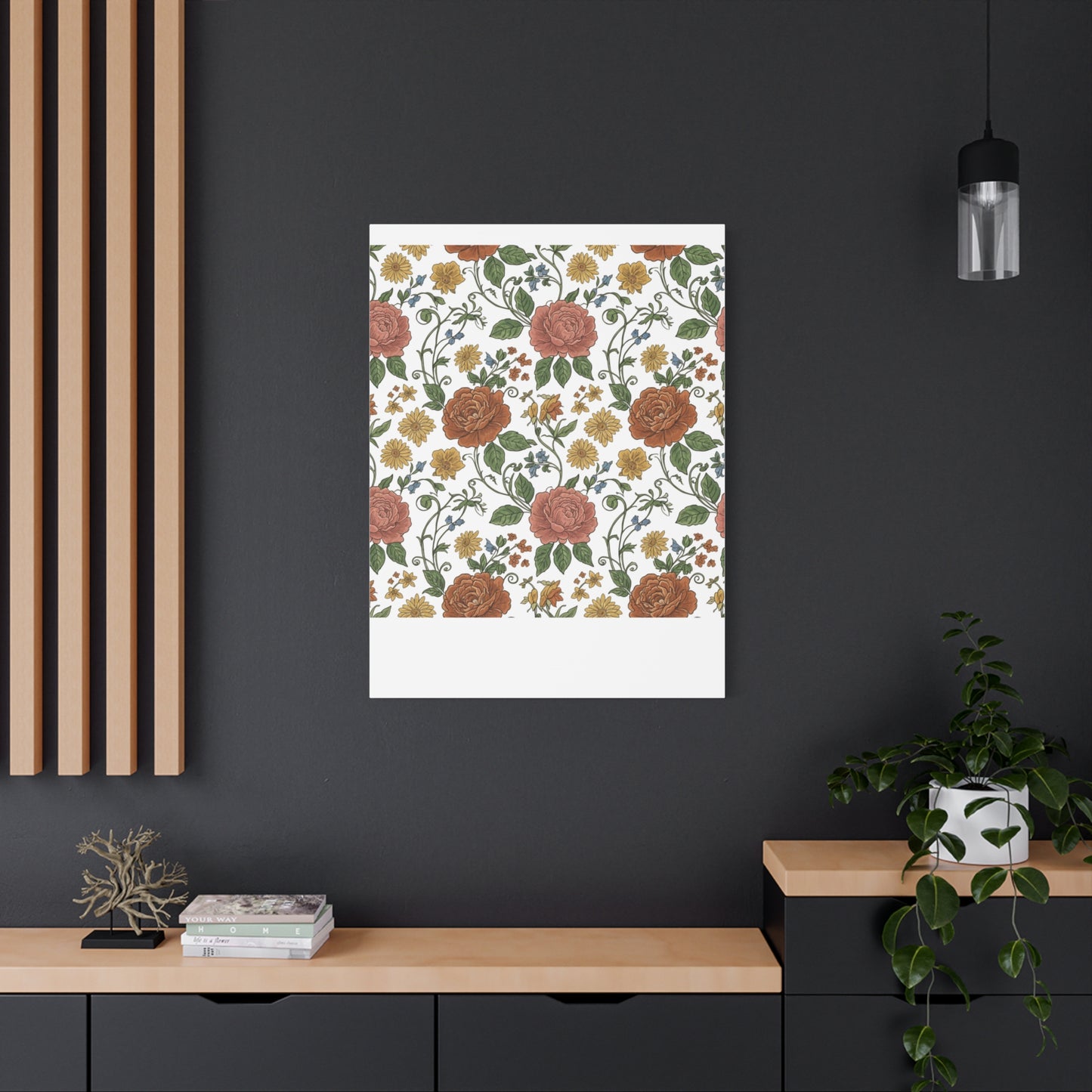 Rustic Floral Pattern Canvas | Folk Repeat Cottage Floral Print