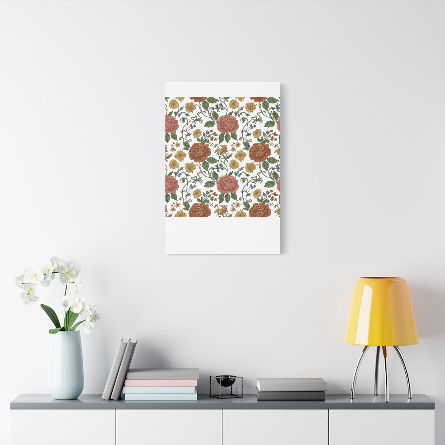Rustic Floral Pattern Canvas | Folk Repeat Cottage Floral Print