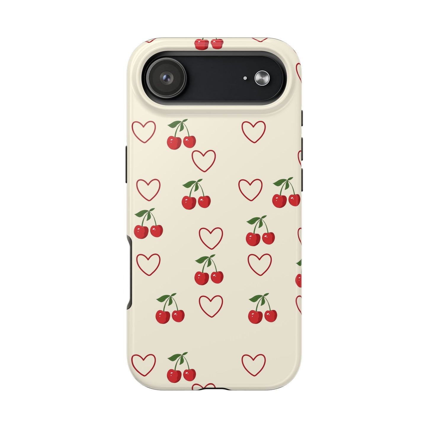 Cherry Heart Tough Phone Case — Retro Cute Protective iPhone Case