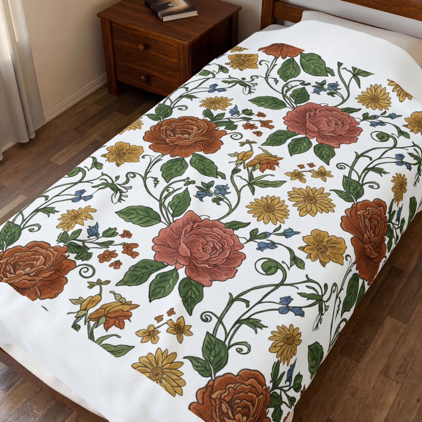 Cottage Rustic Floral Pattern Blanket | folk repeat vintage wallpaper