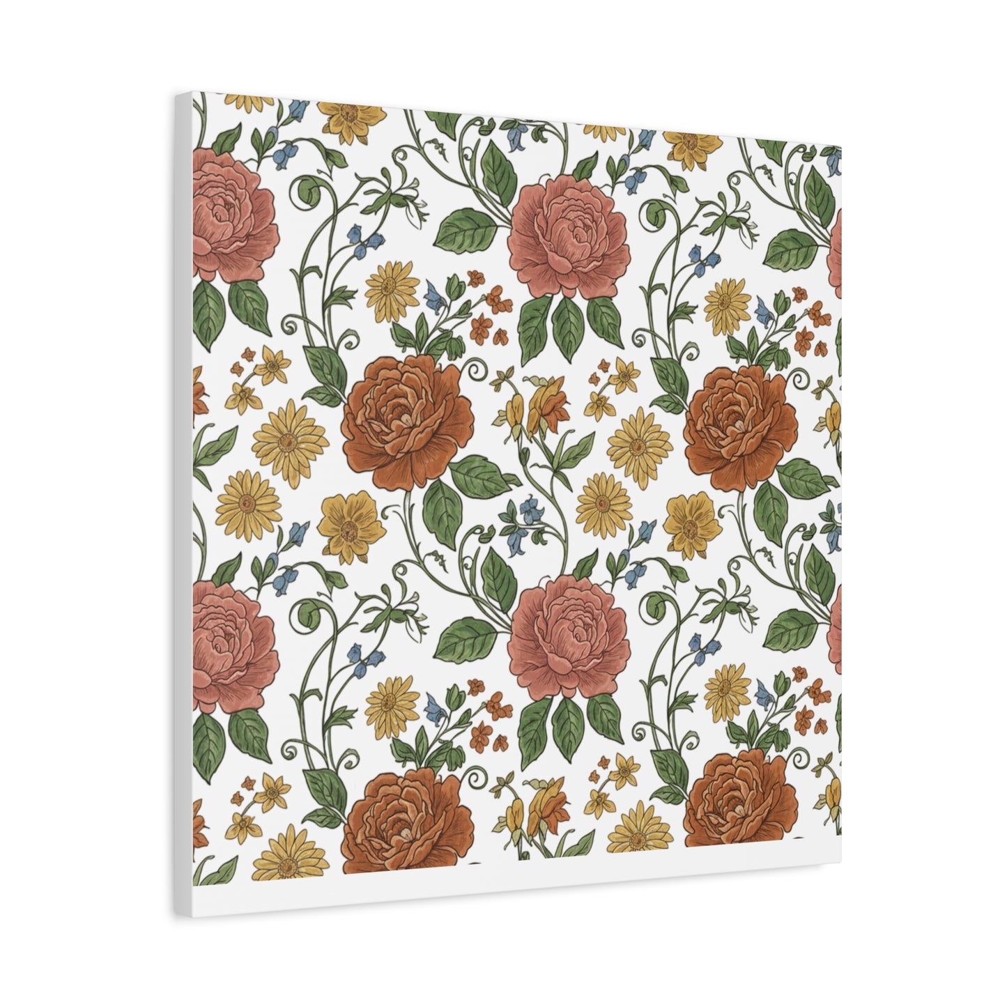 Rustic Floral Pattern Canvas | Folk Repeat Cottage Floral Print
