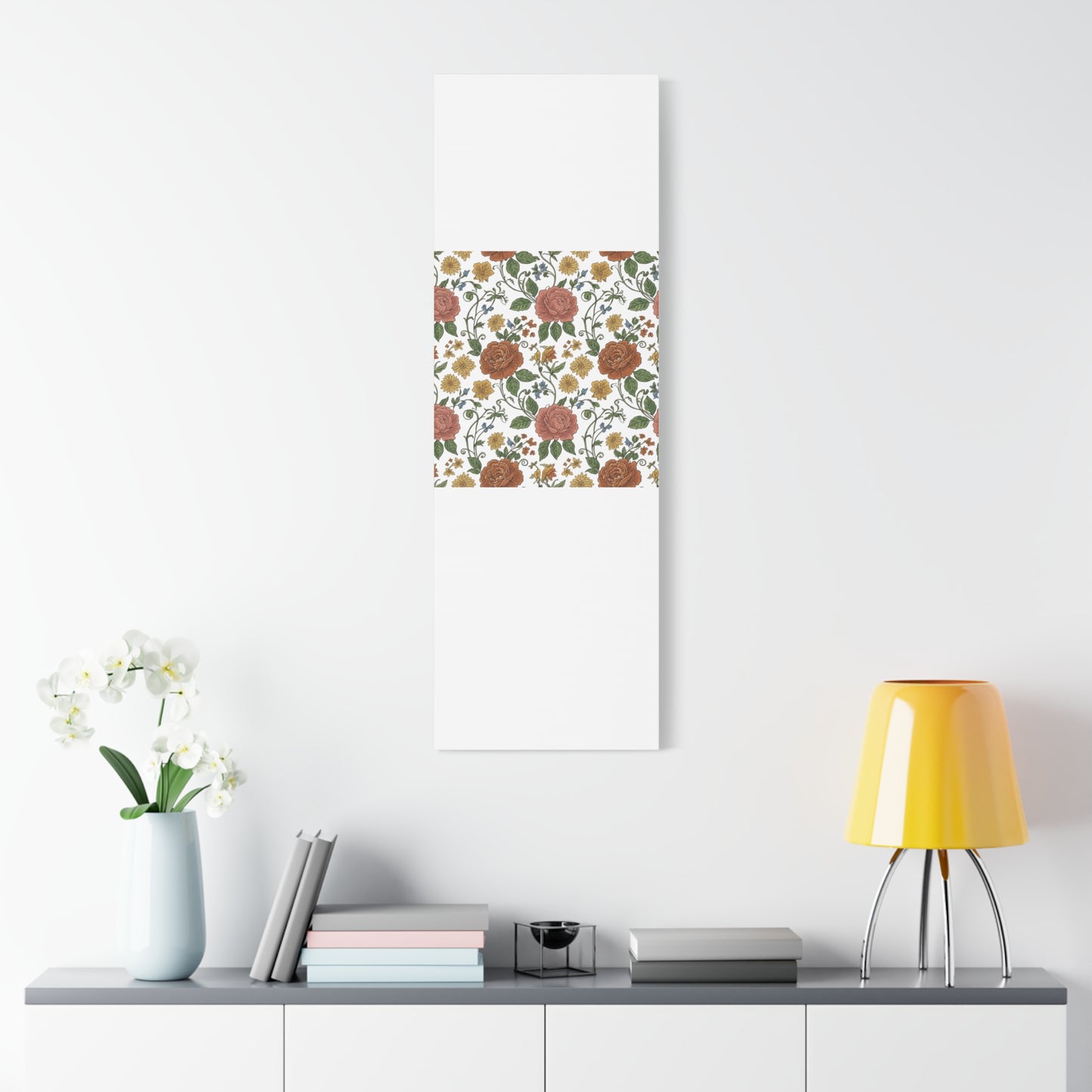 Rustic Floral Pattern Canvas | Folk Repeat Cottage Floral Print