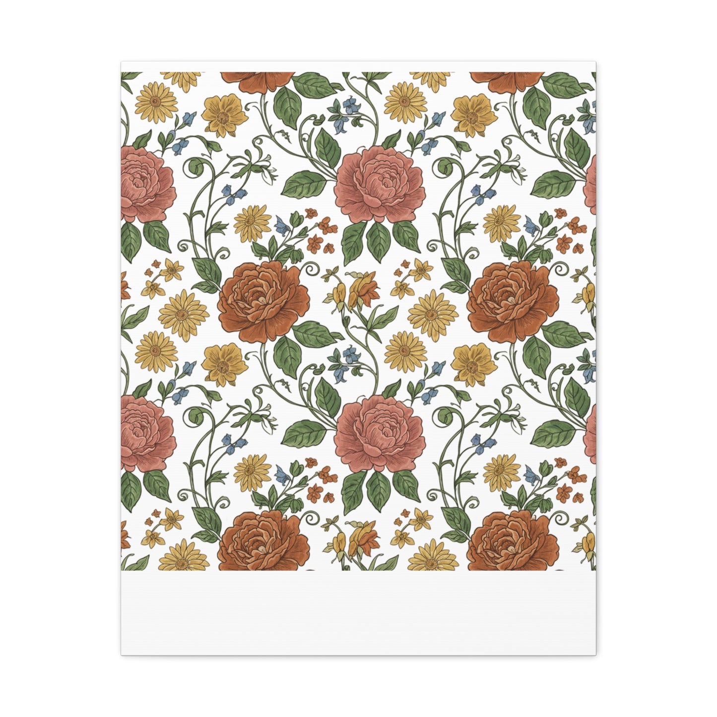 Rustic Floral Pattern Canvas | Folk Repeat Cottage Floral Print
