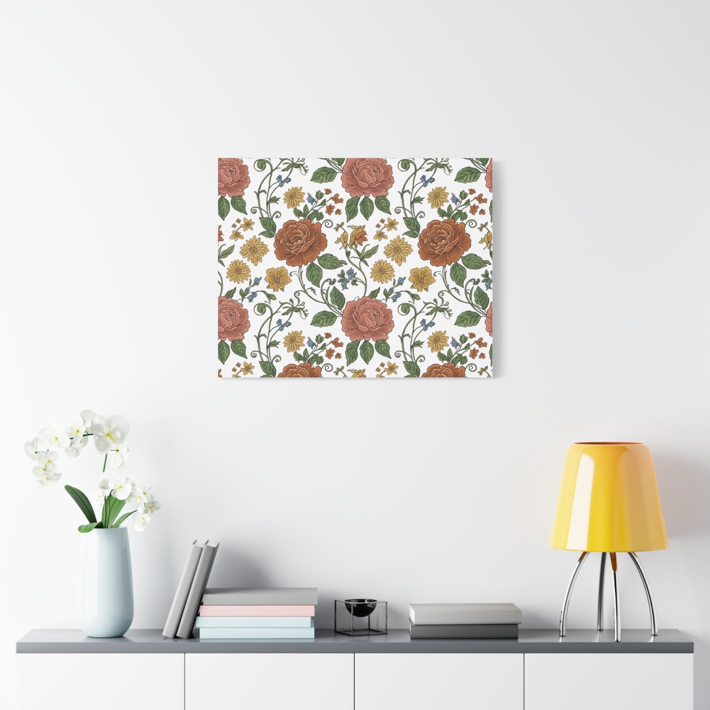 Rustic Floral Pattern Canvas | Folk Repeat Cottage Floral Print