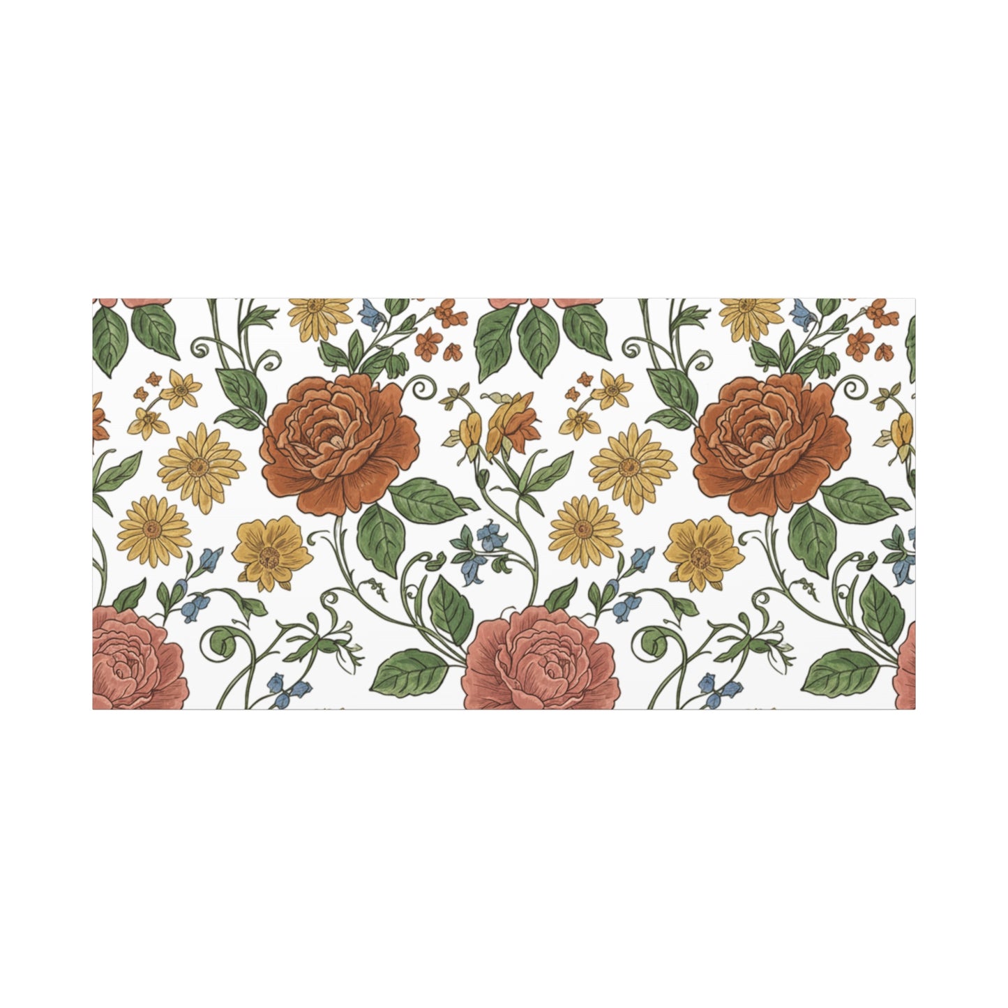 Rustic Floral Pattern Canvas | Folk Repeat Cottage Floral Print