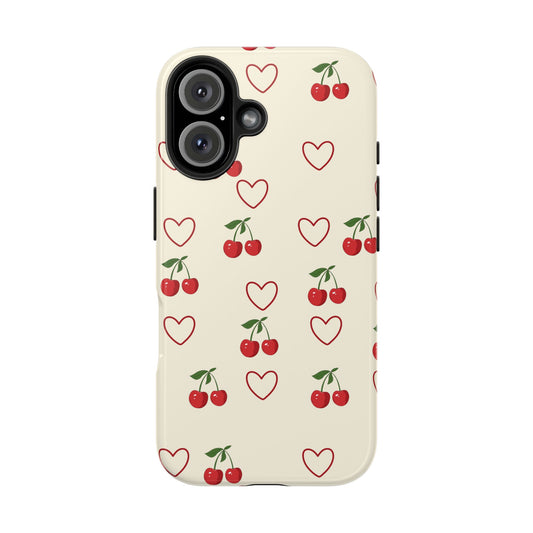 Cherry Heart Tough Phone Case — Retro Cute Protective iPhone Case