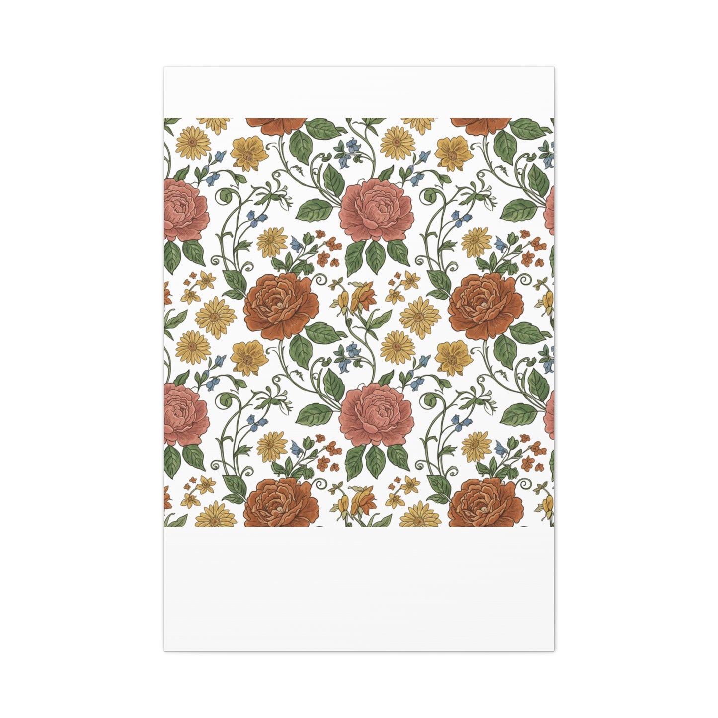 Rustic Floral Pattern Canvas | Folk Repeat Cottage Floral Print