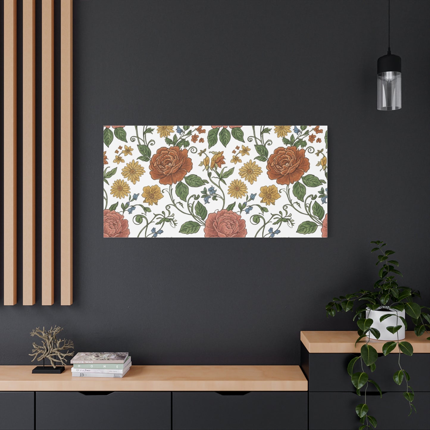 Rustic Floral Pattern Canvas | Folk Repeat Cottage Floral Print