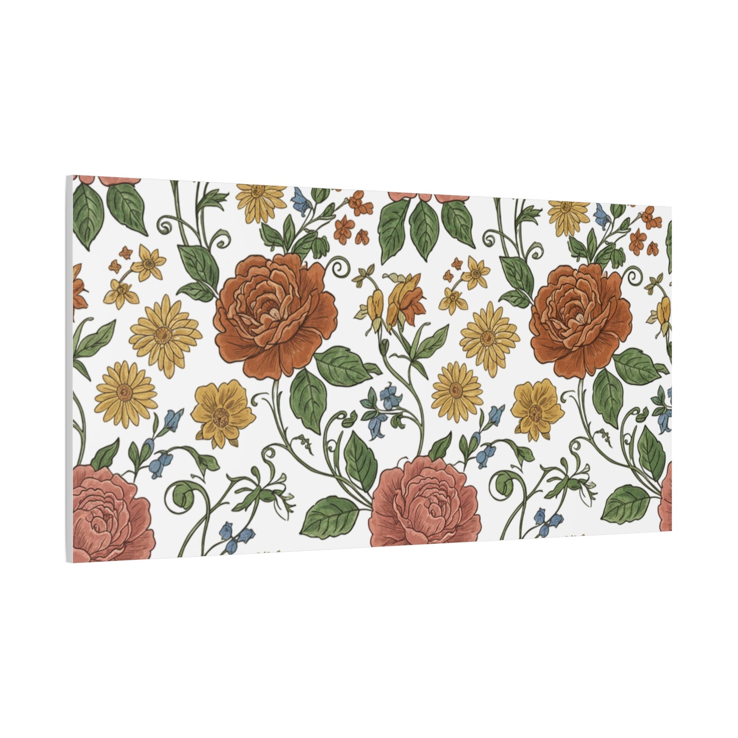 Rustic Floral Pattern Canvas | Folk Repeat Cottage Floral Print