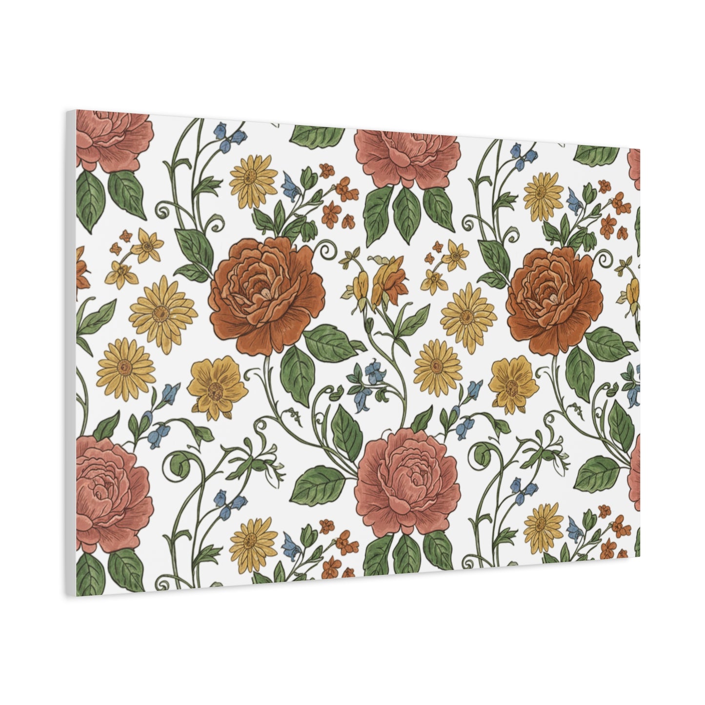 Rustic Floral Pattern Canvas | Folk Repeat Cottage Floral Print