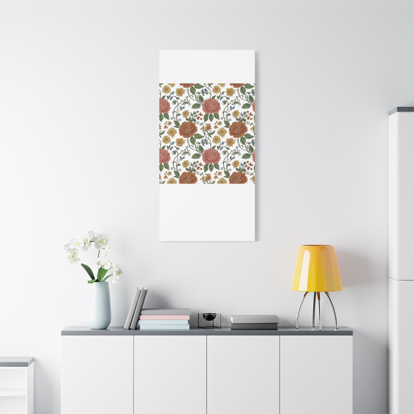 Rustic Floral Pattern Canvas | Folk Repeat Cottage Floral Print