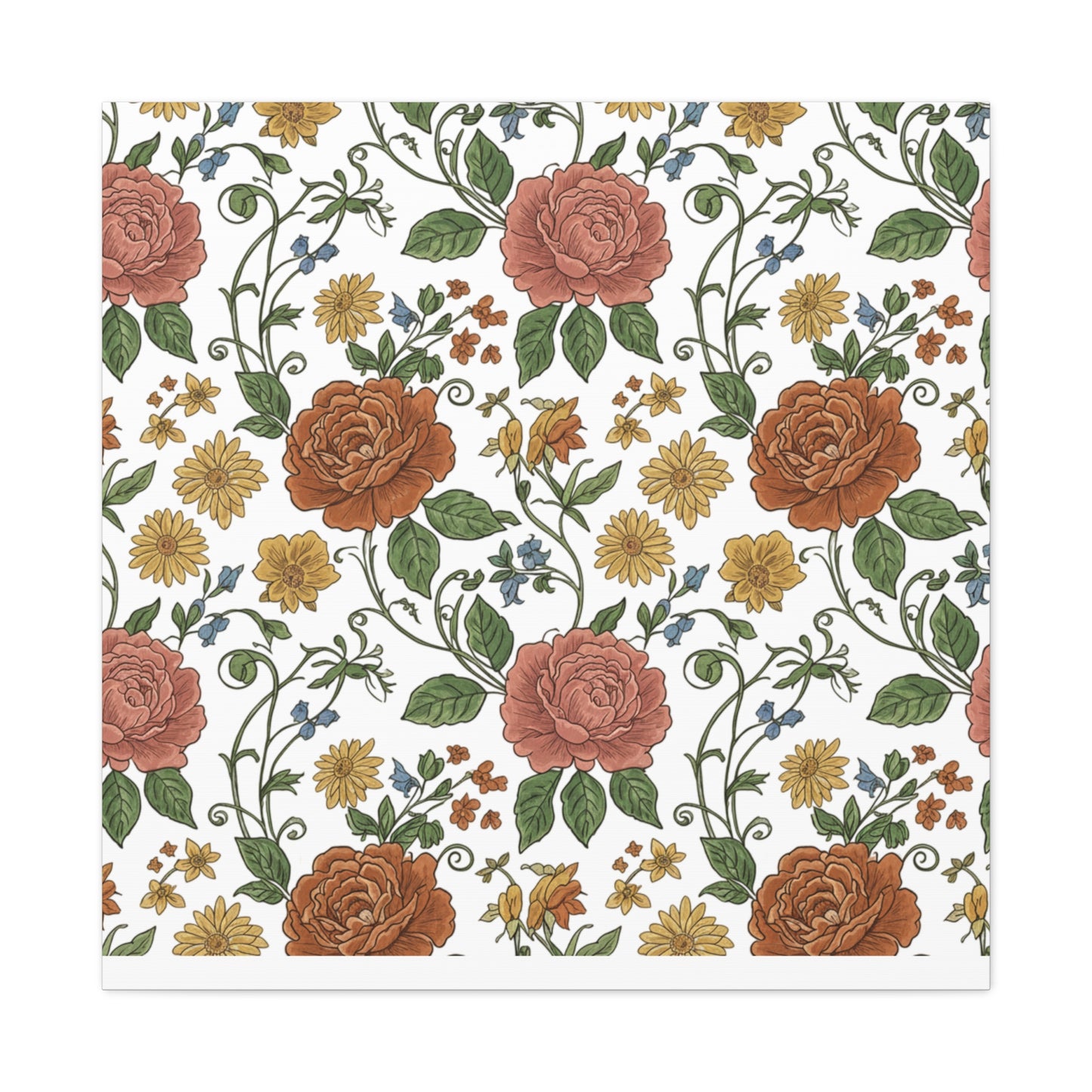 Rustic Floral Pattern Canvas | Folk Repeat Cottage Floral Print