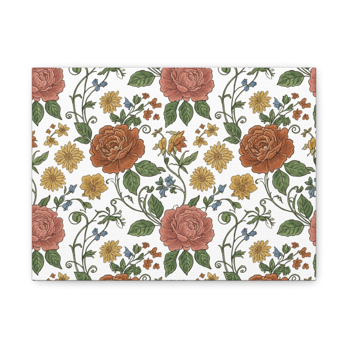 Rustic Floral Pattern Canvas | Folk Repeat Cottage Floral Print