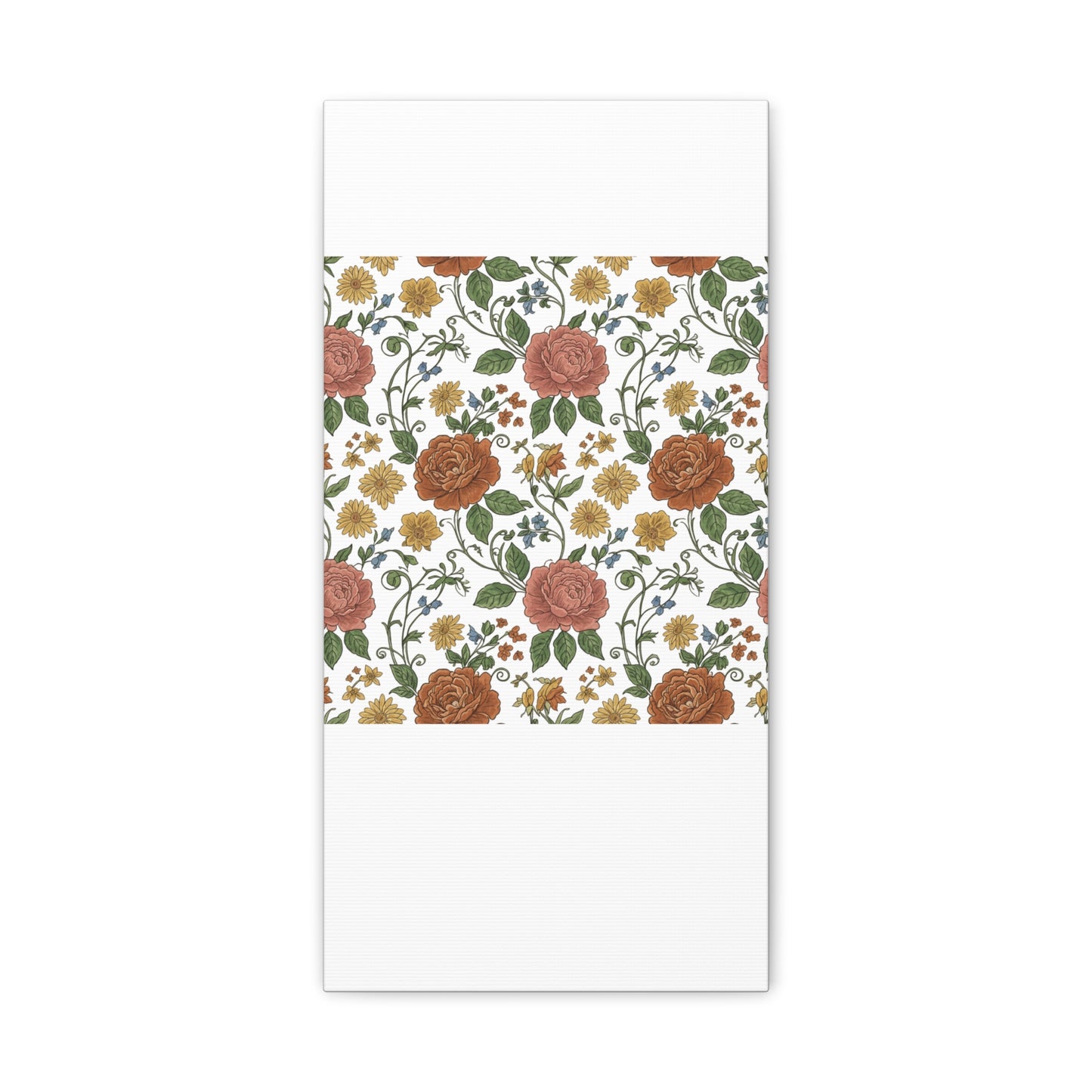 Rustic Floral Pattern Canvas | Folk Repeat Cottage Floral Print
