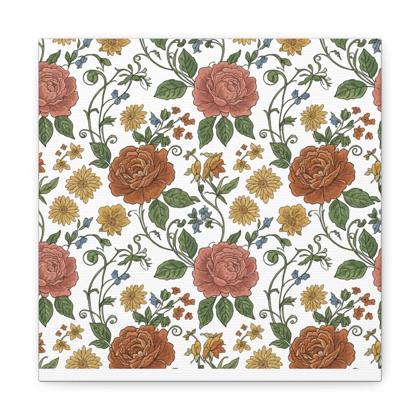 Rustic Floral Pattern Canvas | Folk Repeat Cottage Floral Print