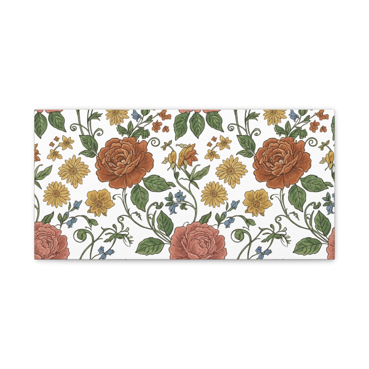 Rustic Floral Pattern Canvas | Folk Repeat Cottage Floral Print