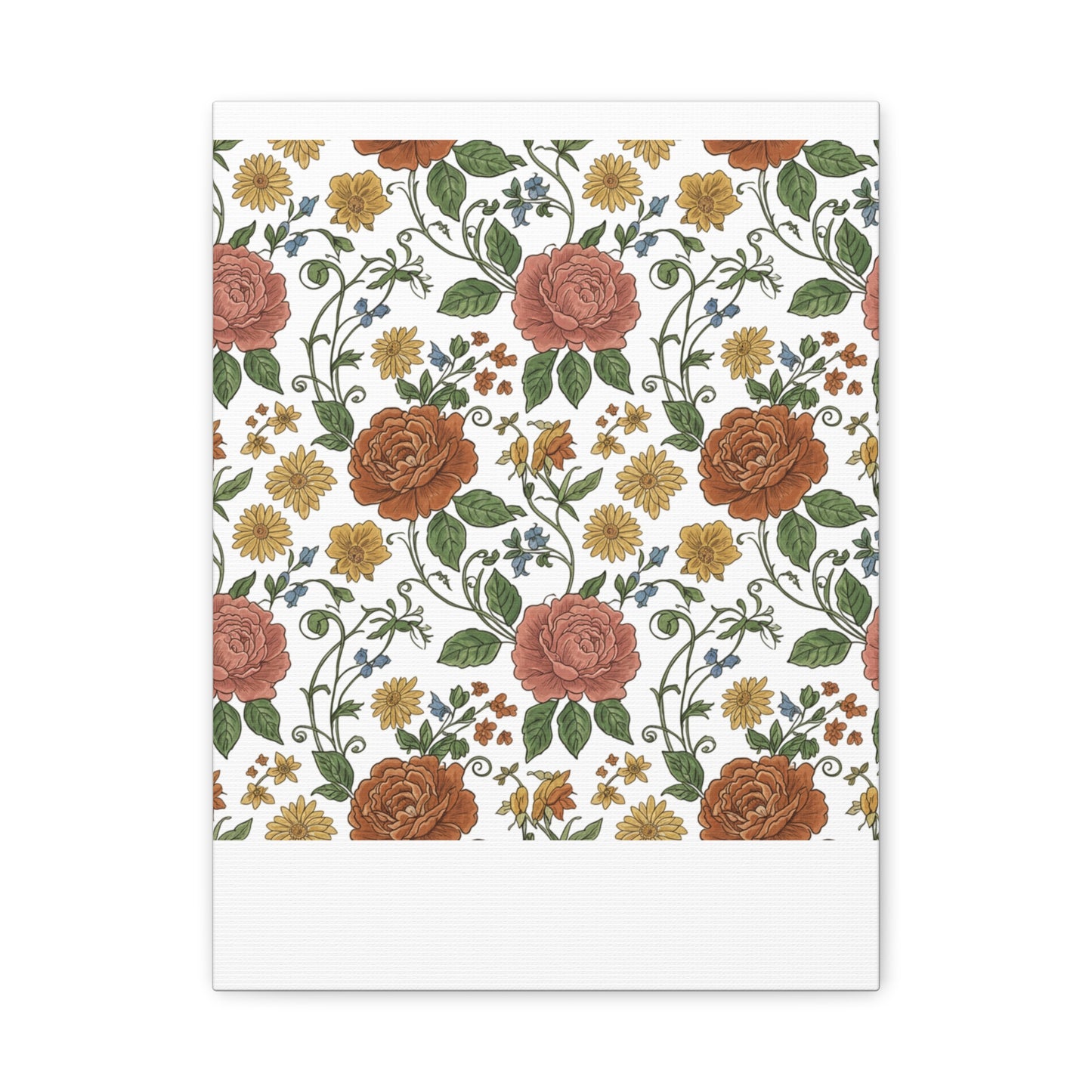 Rustic Floral Pattern Canvas | Folk Repeat Cottage Floral Print