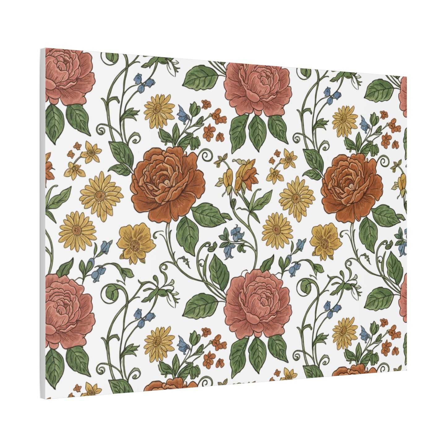 Rustic Floral Pattern Canvas | Folk Repeat Cottage Floral Print