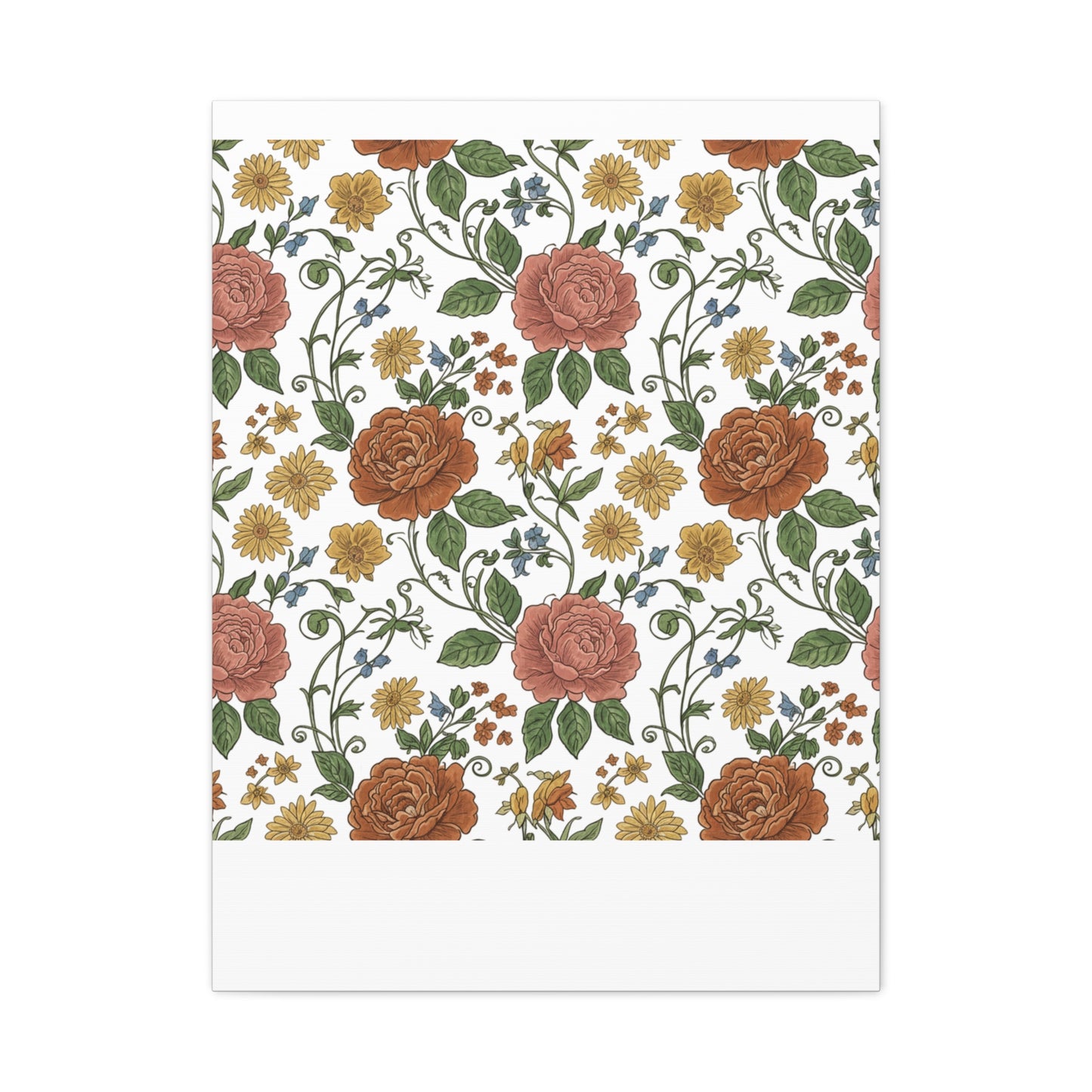 Rustic Floral Pattern Canvas | Folk Repeat Cottage Floral Print