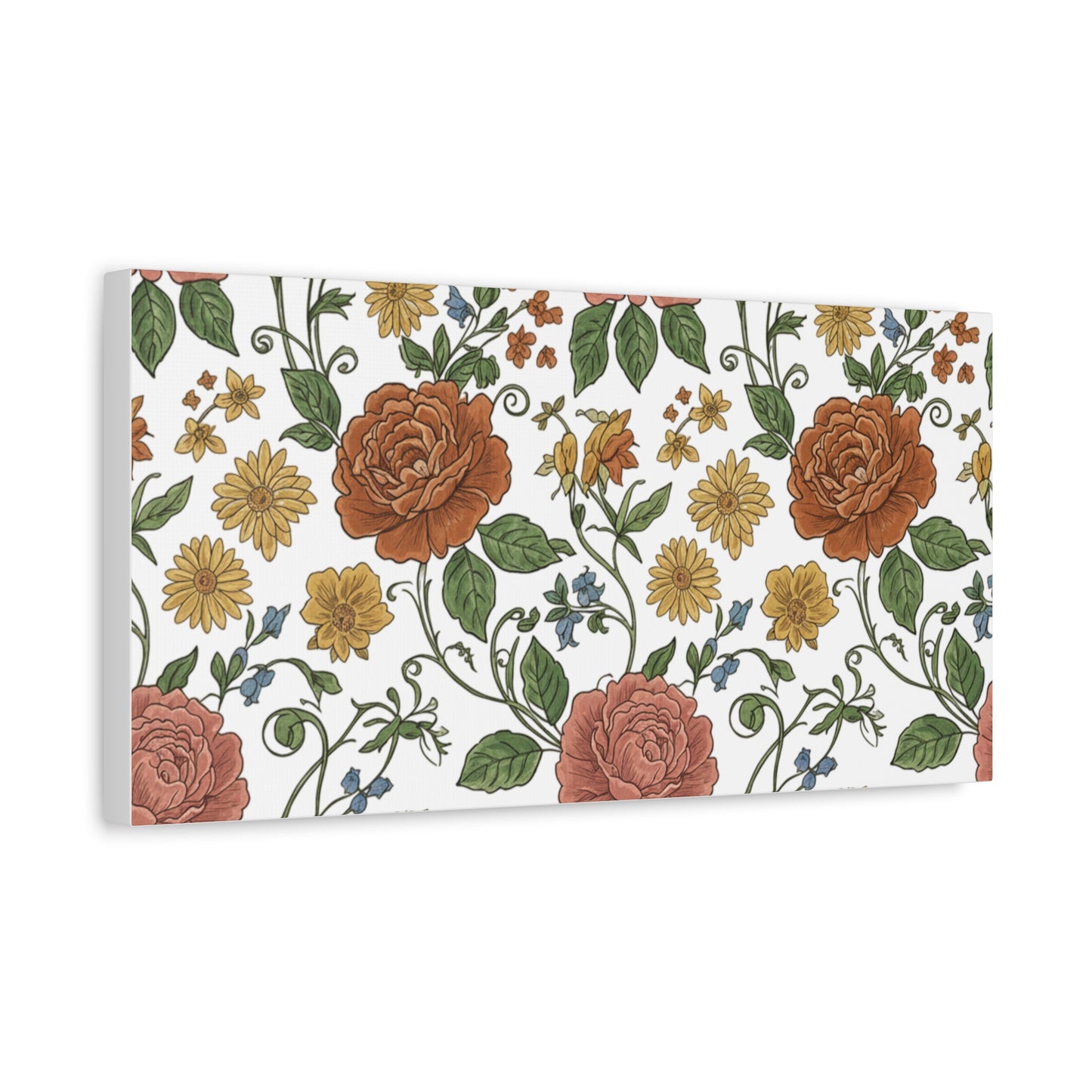 Rustic Floral Pattern Canvas | Folk Repeat Cottage Floral Print