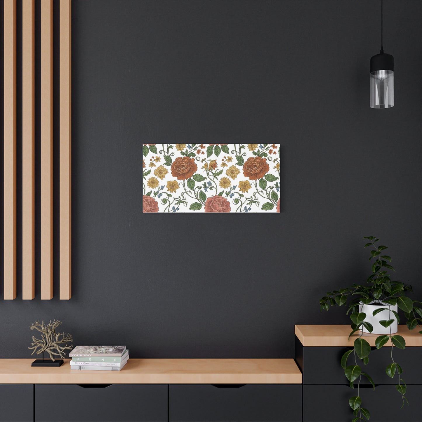 Rustic Floral Pattern Canvas | Folk Repeat Cottage Floral Print