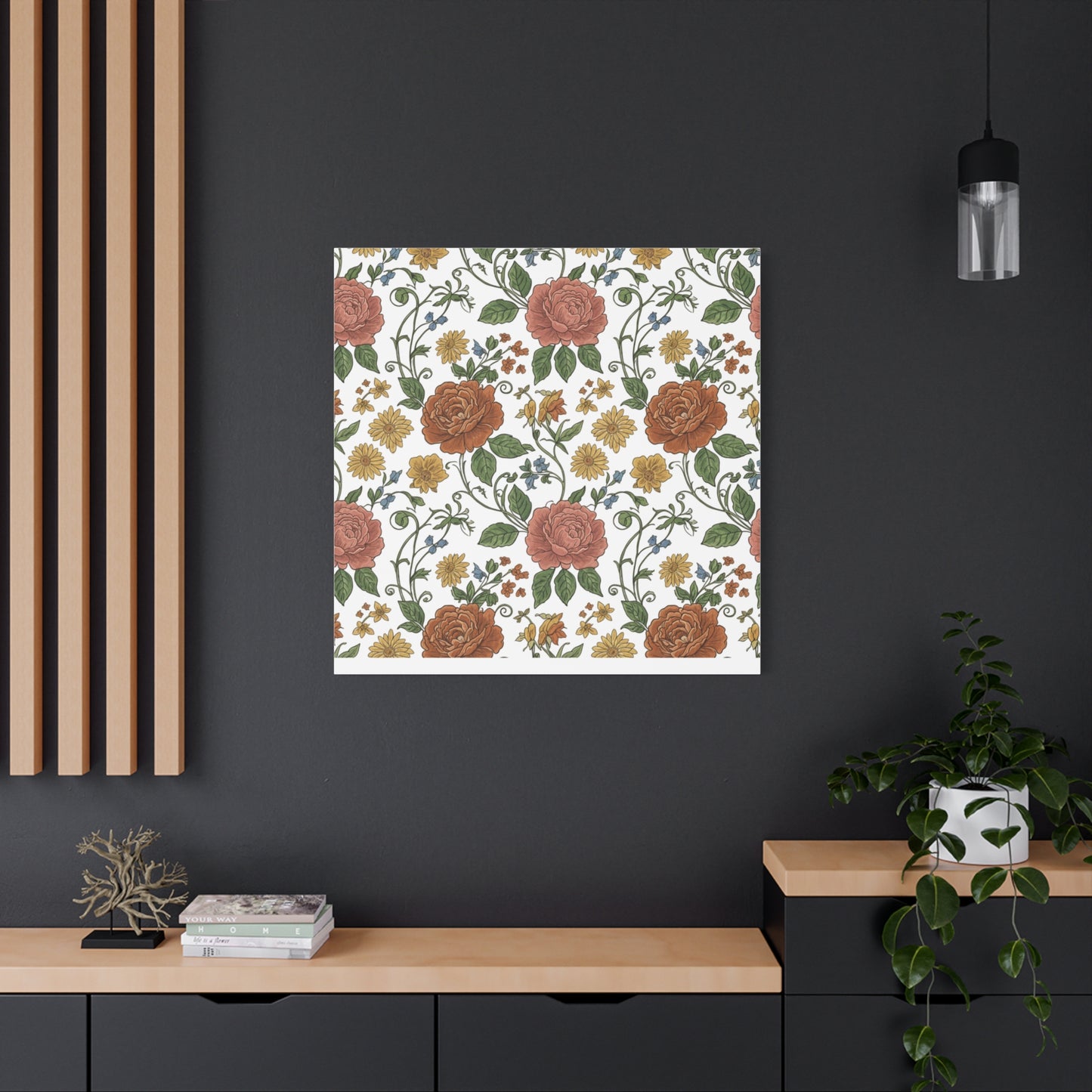 Rustic Floral Pattern Canvas | Folk Repeat Cottage Floral Print