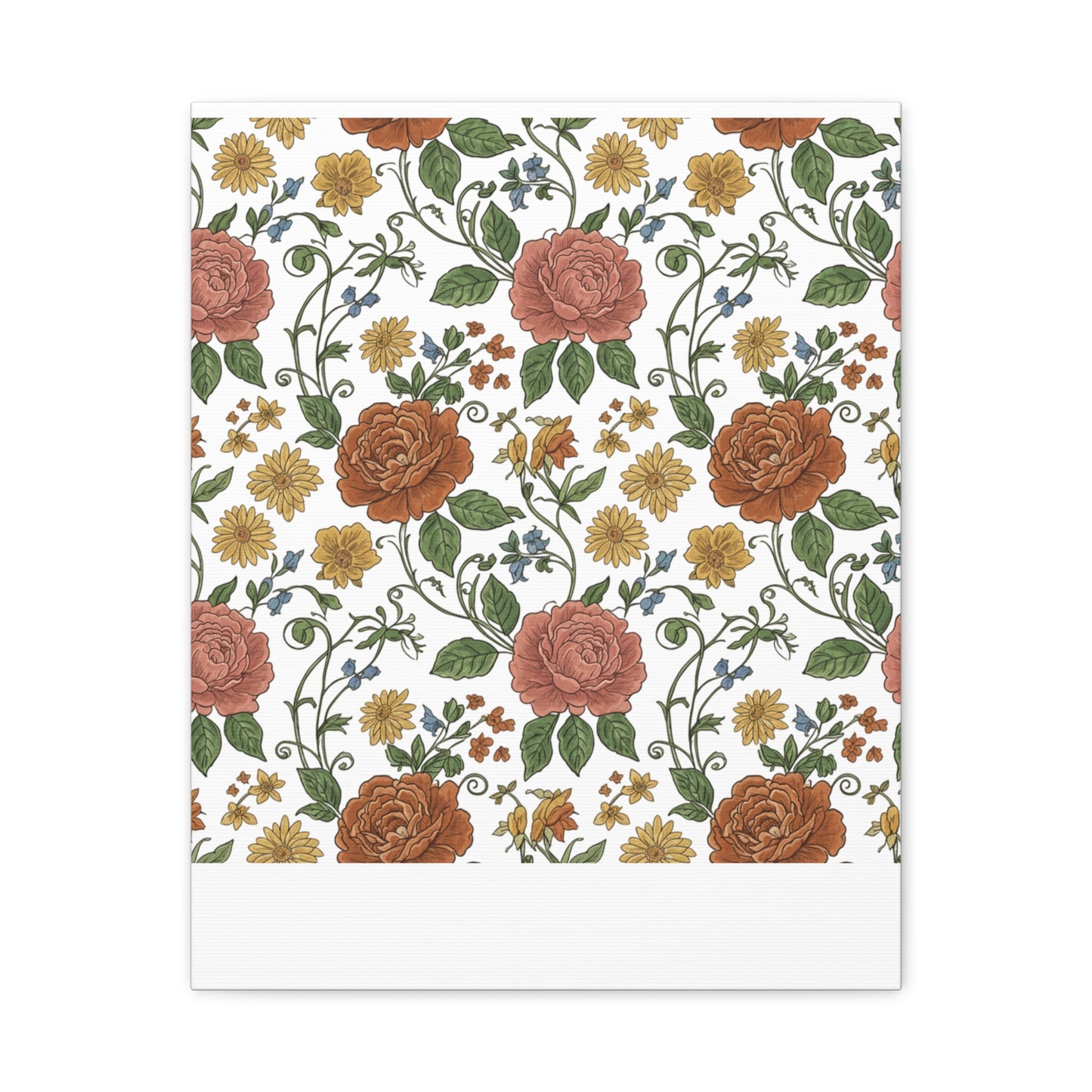 Rustic Floral Pattern Canvas | Folk Repeat Cottage Floral Print