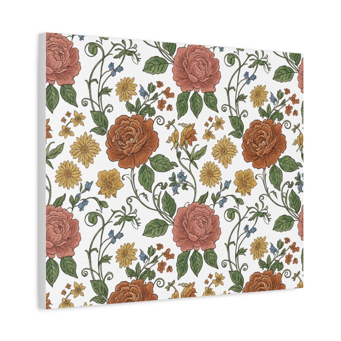 Rustic Floral Pattern Canvas | Folk Repeat Cottage Floral Print