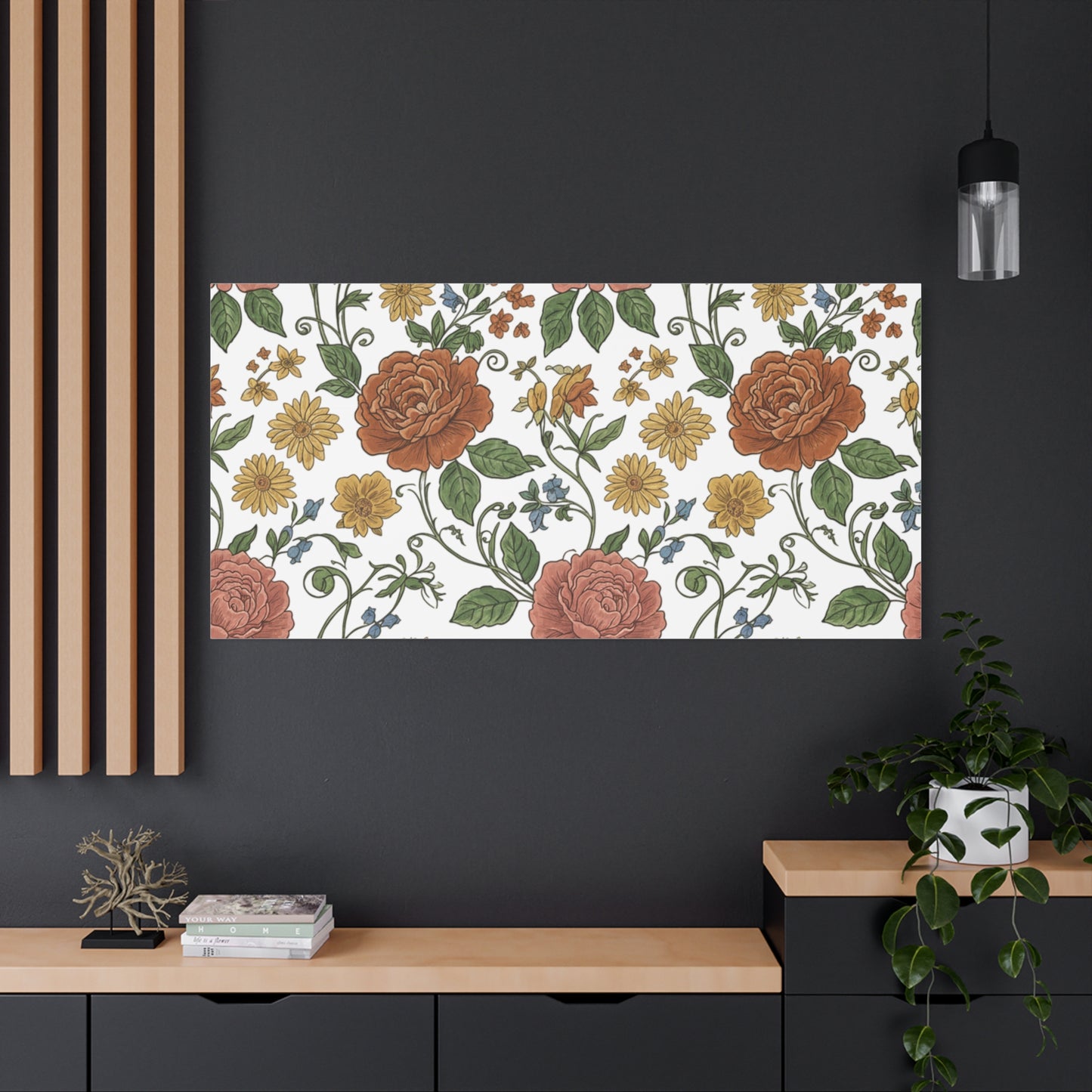 Rustic Floral Pattern Canvas | Folk Repeat Cottage Floral Print