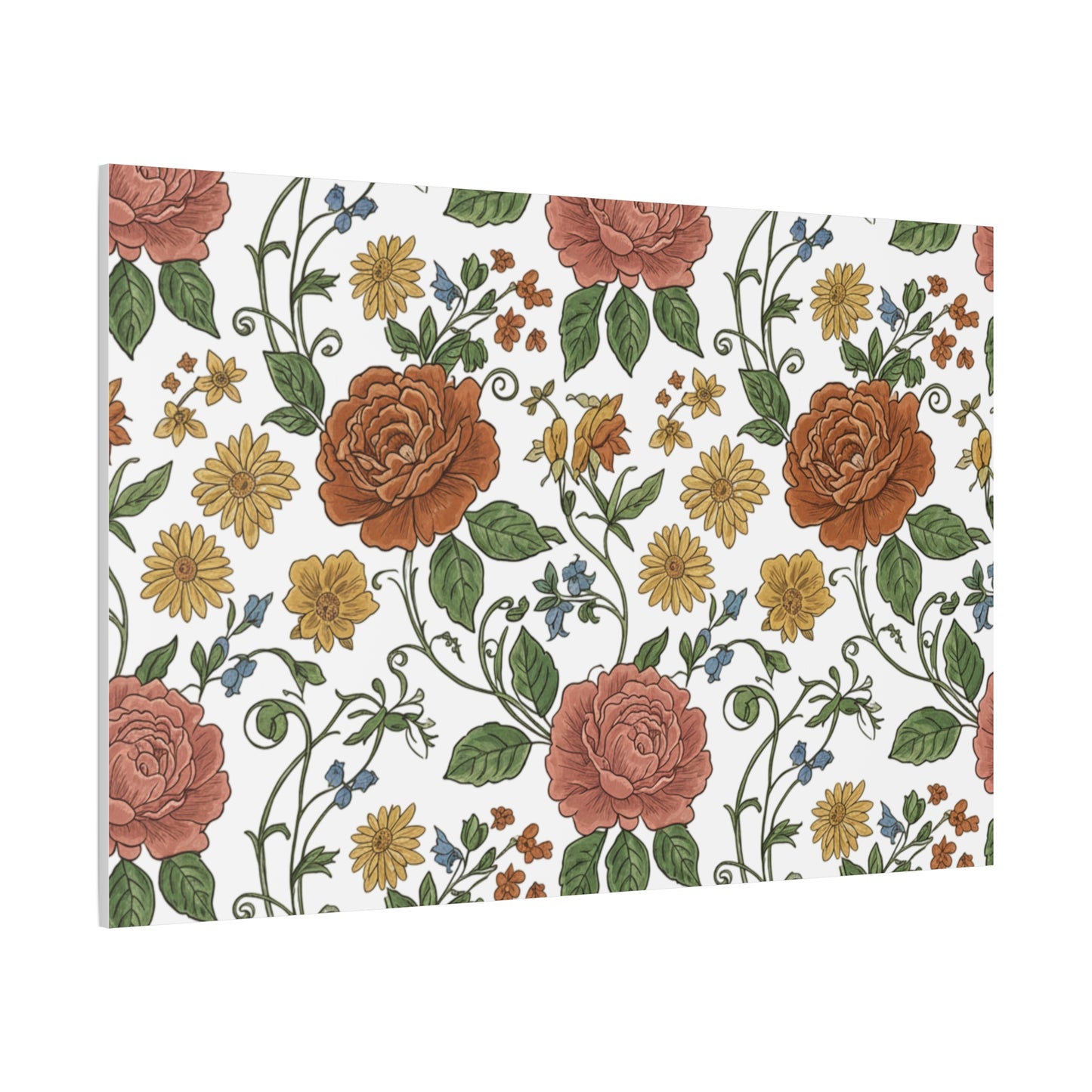 Rustic Floral Pattern Canvas | Folk Repeat Cottage Floral Print