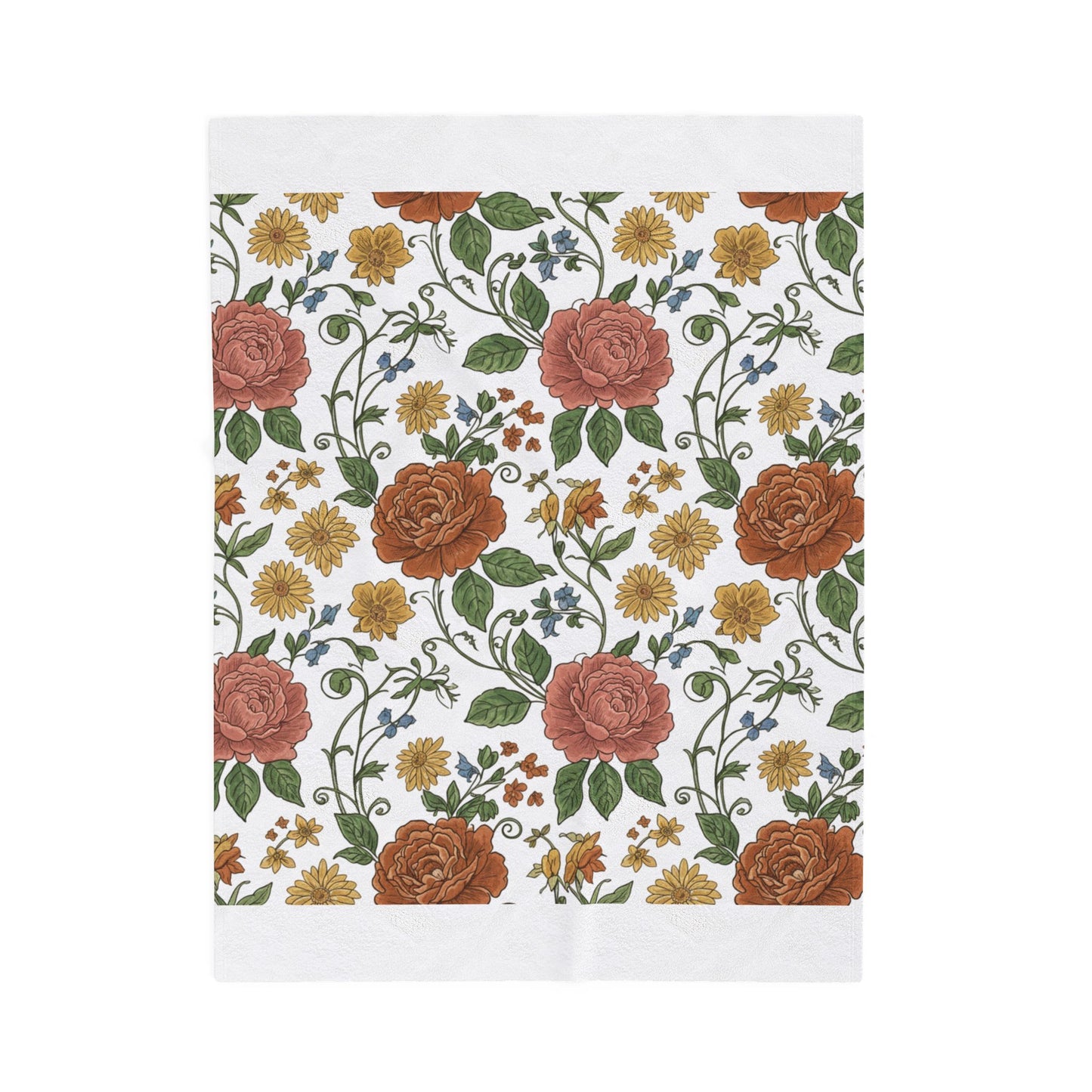 Cottage Rustic Floral Pattern Blanket | folk repeat vintage wallpaper