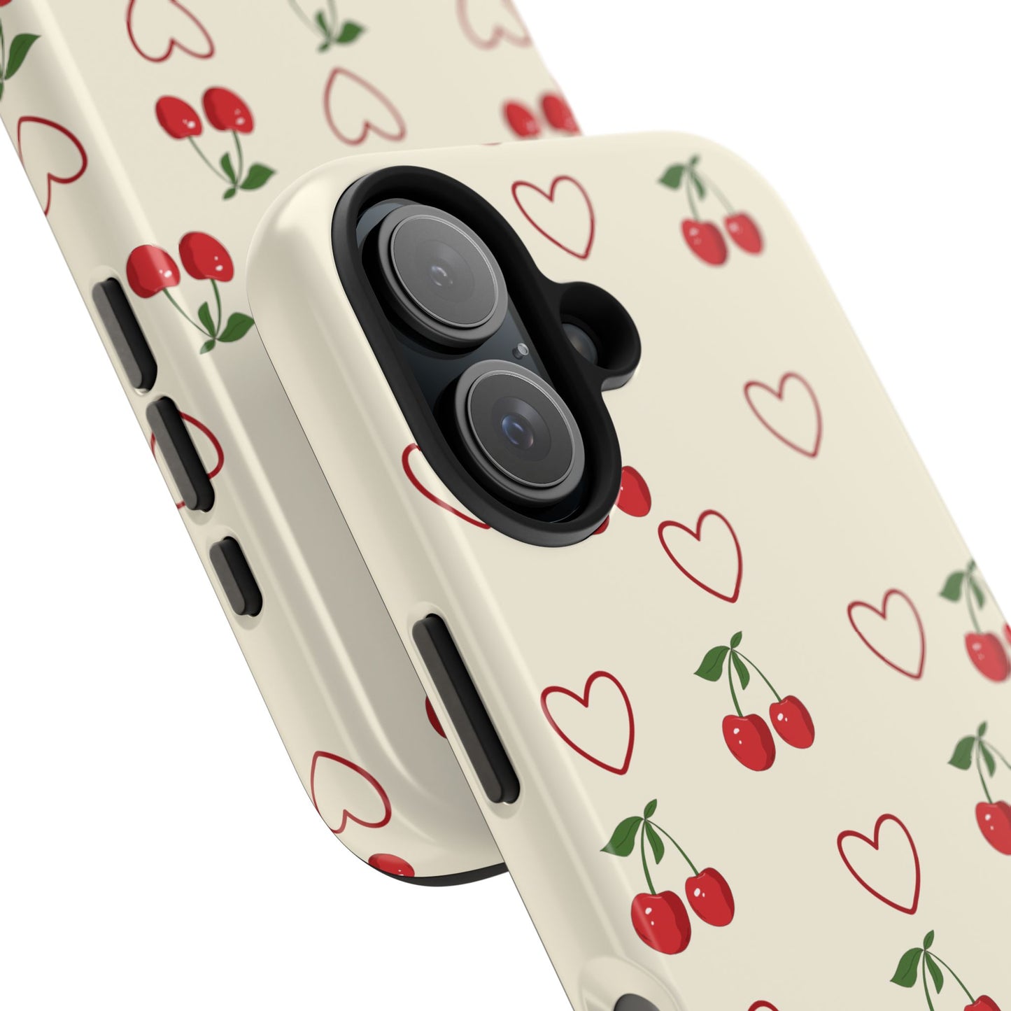 Cherry Heart Tough Phone Case — Retro Cute Protective iPhone Case